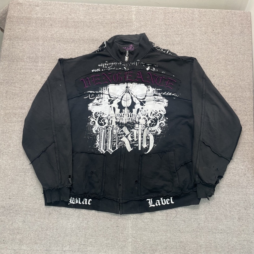 Vintage Blac Label vengeance Sweatshirt mens 5XL Black 2000s y2k Zip up